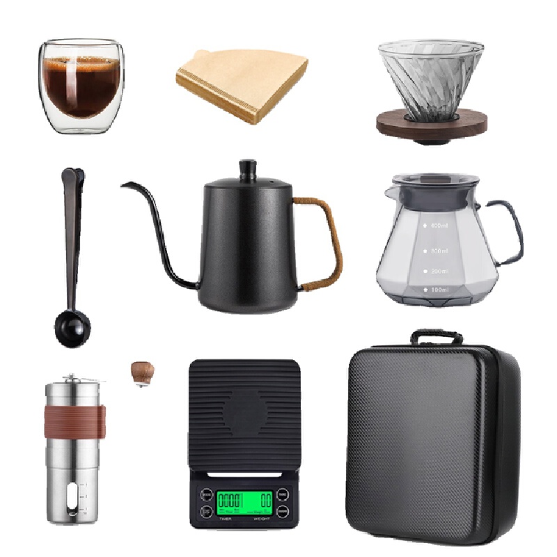 Coffee Equipment Pour Over - مجموعة أدوات تحضير القهوة المحمولة، طقم
