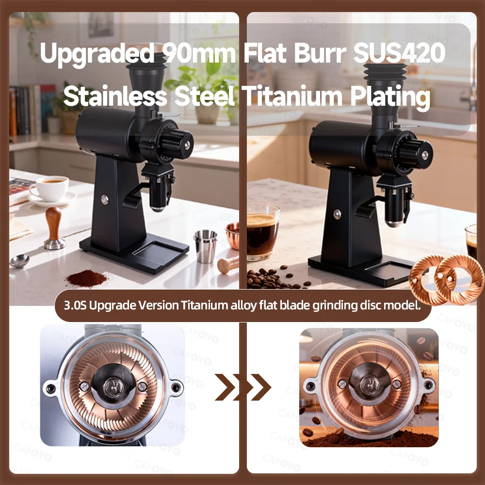 مطحنة قهوة CAFOVO G290F ذات شف - مراجعة Coffee Grinder Burr Flat وسعره